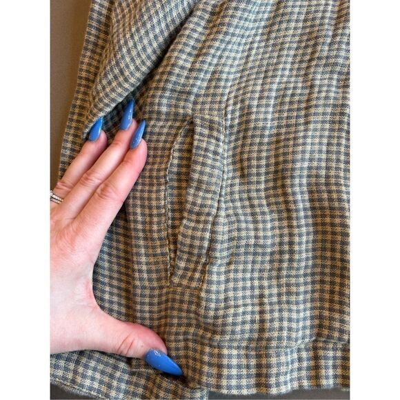 Flax button front blue cream checkered jacket collar small linen - Picture 7 of 7